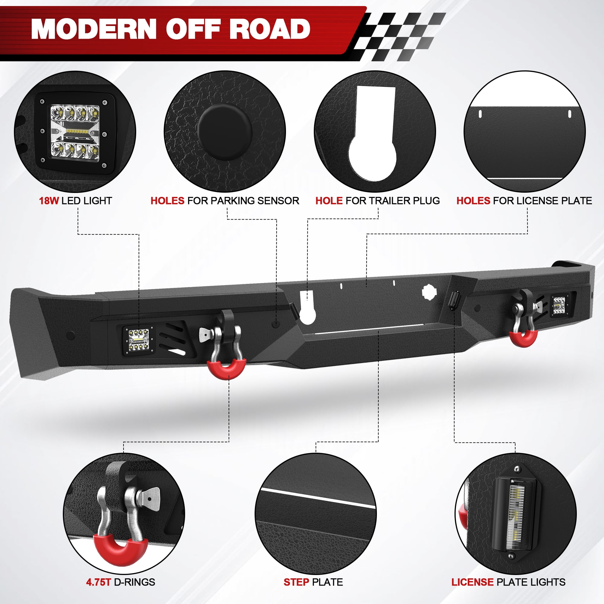 POFENZE 19-24 Chevy Silverado and GMC Sierra 1500 Rear Bumper Full Width Off Road Bumper