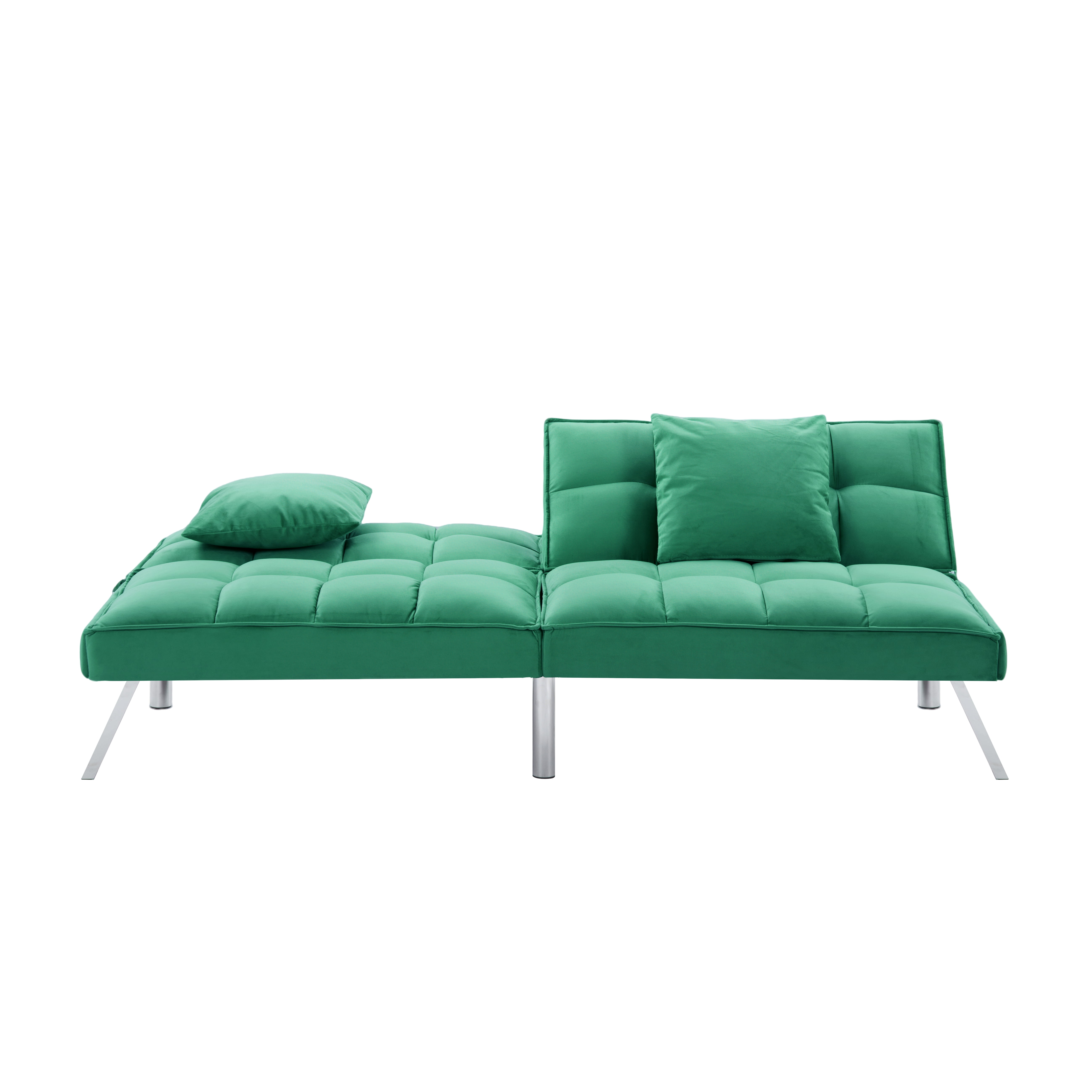 Gewnee Modern Velvet Futon Sofa Bed,67.7" Convertible Sleeper Sofa Bed with Throw Pillows，5 Adjustable Backrest Angles,Loveseat for Small Place,Green