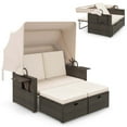 thumbnail image 1 of Gymax Lit de Jour en Rotin avec Dossiers Réglables et Auvent Rétractable pour Patio Beige, 1 of 4