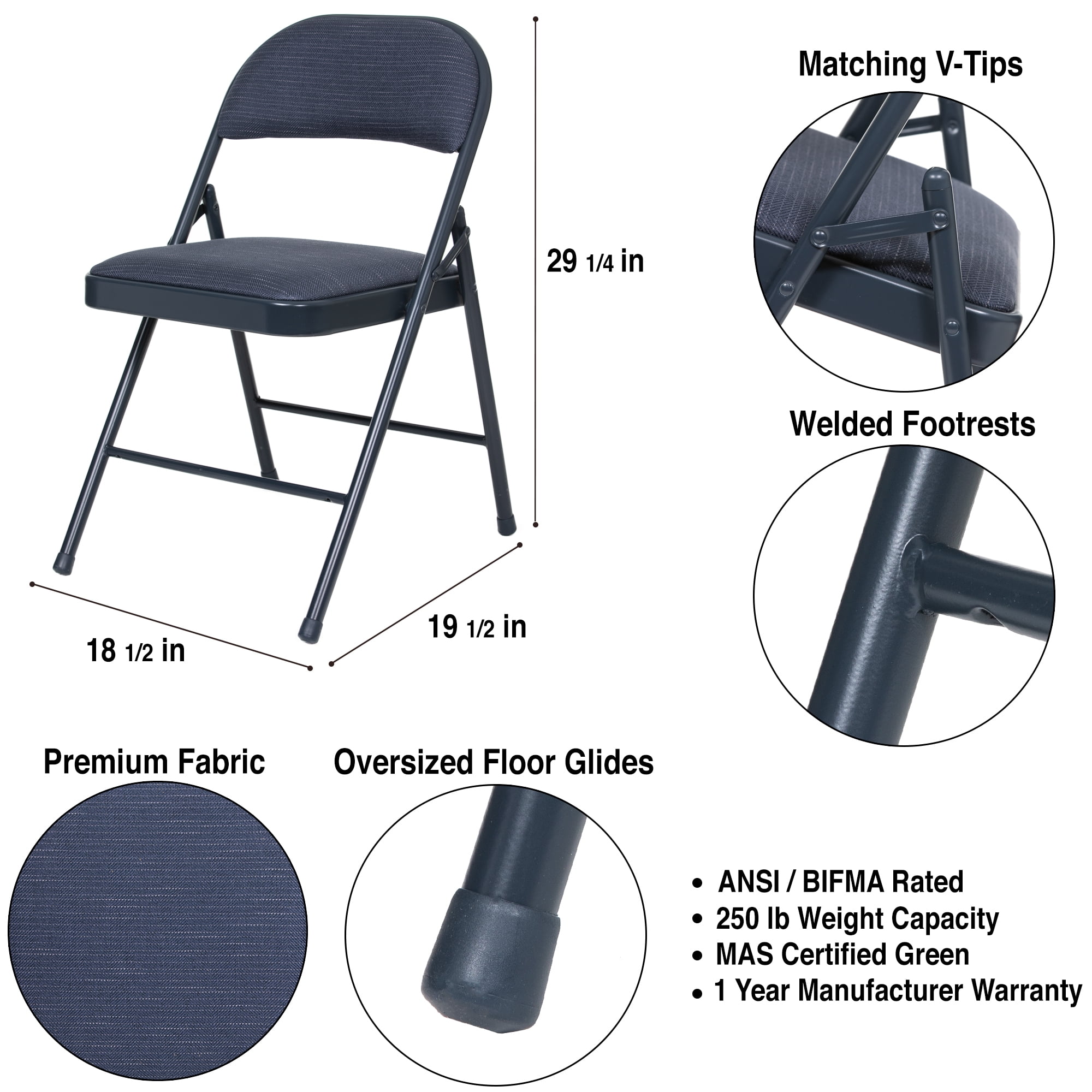 Hampden Furnishings Bernadine Collection Basics Fabric Folding Chair, Blue, Pack of 4