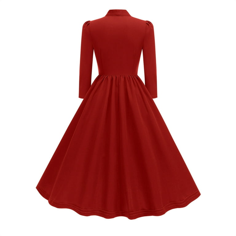 LYEAA Womens Fall Dresses Wedding Guest Midi Dress Flowy Elegant Homecoming  Dress A-line Solid Color Dress 1950s Vintage Fashion Holiday Party Dress  Ball Gown Red S - Walmart.com