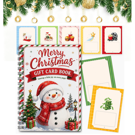 Merry Christmas Gift Card Book For Teens, Christmas Gift Card Booklet Holder for Adults Kids, Spiral Bound Holiday Card Gift Book with Money Pocket, Christmas Gift Presentation and Keepsake (A)