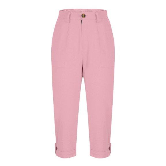 UJNDER Girls Casual Solid Straight Leg with Front Button Daily Wear Trousers Girls Cargo Pants,Pink,4-5 Years
