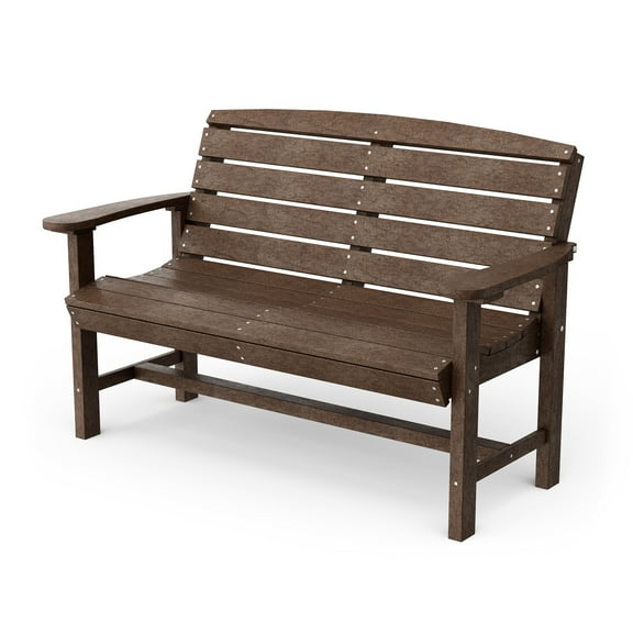 Wildridge Classic Bench, Tudor Brown - Outdoor Weather Resistant Poly Lumber Bench for Patio, Deck, Garden