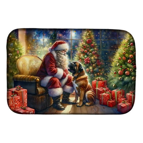 21 x 14 in. Unisex Bullmastiff & Santa Claus Dish Drying Mat