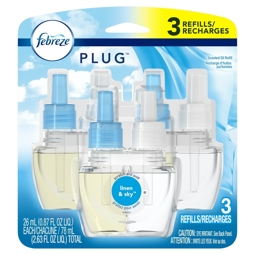 Febreze Plug Air Freshener Scented Oil Refill, Linen & Sky, 3 Ct