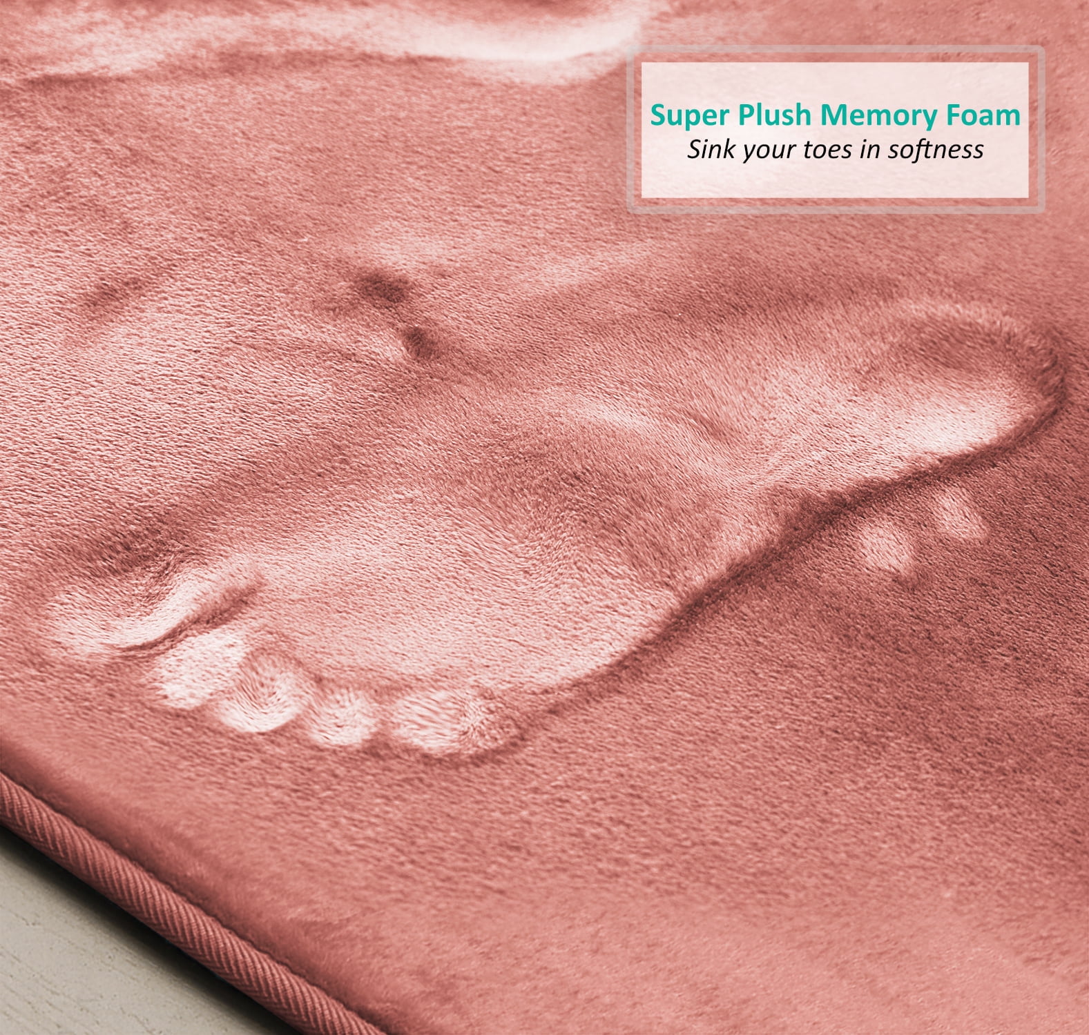 2 Piece Premium Memory Foam Bathroom Mat Set - Absorbent Luxury Plush Non Slip Carpet for Tub Shower & Bath Room, Soft Floor Mats, Machine Washable - Set of 2 20x32 inch Bath Rugs, Misty Rose