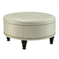 thumbnail image 1 of Pouf de Rangement Rond Augusta en Cuir Beige Crème avec Clous, 1 of 5
