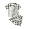 thumbnail image 2 of Esaierr Baby Toddler Boys Summer Clothes Set 6M-4Y Baby Kids Short Sleeve Plaid Shirt Tops and Shorts Suit Toddler 2Pcs Casual Outfits, 2 of 8