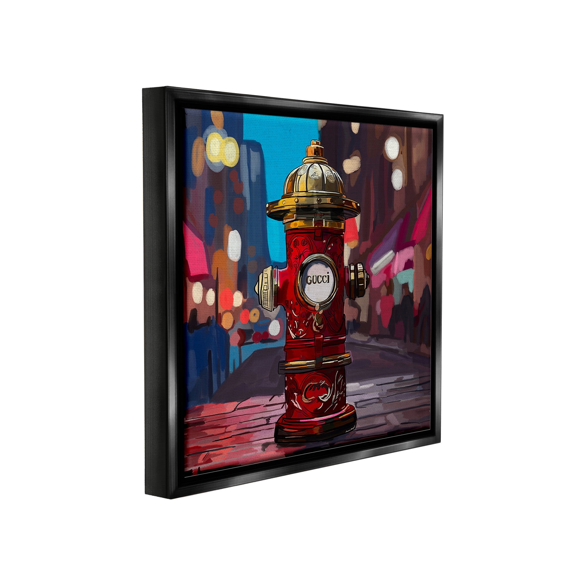 Stupell Industries Vivid Glam Hydrant Abstract Painting Black Floater Framed Canvas Art Print Wall Art, 18 x 18