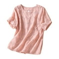 thumbnail image 1 of Blouse pour Femmes Chemise en Lin Respirante d'Été Décontractée Couleur Unie Ajourée Rou, 1 of 3