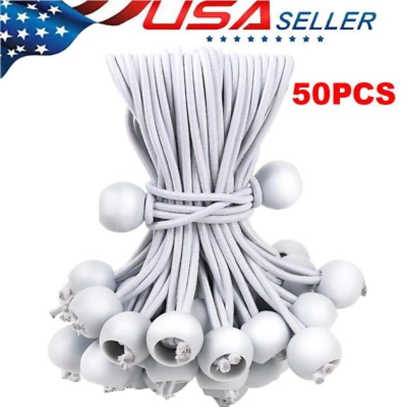 50 PCS 6" Inch White Ball Bungee Bungie Cord Canopy Tarp Tie Downs Straps