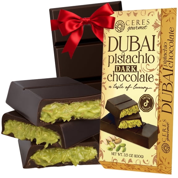 Ceres Gourmet Dubai Pistachio Kunafa Bars, Indulgent Dark Chocolate, 3.5 Oz