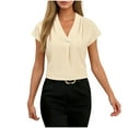 thumbnail image 2 of PNTUTB Summer Women's Fashion Solid Color V Neck Button Up Pullover Casual Comfortable Short Sleeve T Shirts, 2 of 6