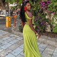 thumbnail image 4 of Women's Diagonal Collar Sleeveless Pleated Crop Tops & Long Skirt, Solid Color, 2pcs Set, 4 of 27