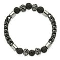 thumbnail image 2 of Primal Steel Stainless Steel Antiqued and Polished Black IP-plated Chain Lava Stone Stretch Bracelet, 2 of 8