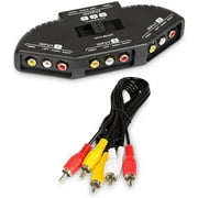 RCA Splitter with 3-Input and 1-Output, Video RCA Switch Box + RCA Cable for Connecting 3 RCA Output Devices to Your TV