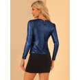 thumbnail image 4 of Disfraz de navidad Camisa de manga larga para mujer, brillante, brillante, de fiesta, metálico brillante Azul Marino L, 4 of 5