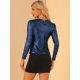 thumbnail image 4 of Disfraz de navidad Camisa de manga larga para mujer, brillante, brillante, de fiesta, metálico brillante Azul Marino L, 4 of 5