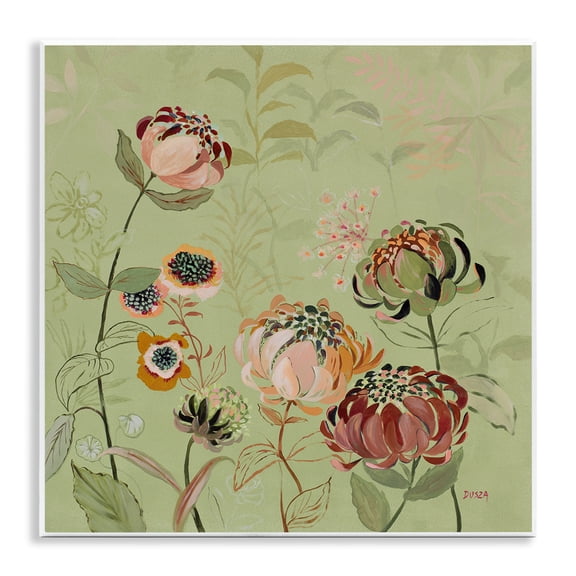 Stupell Industries Curled Chrysanthemums on Green Floral Painting Unframed Art Print Wall Art, 12 x 12