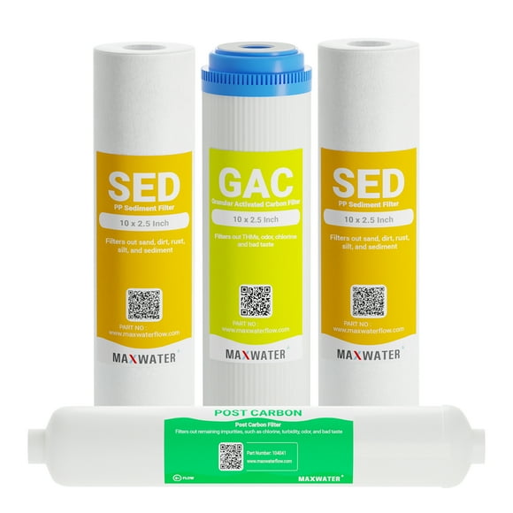 Max Water Reverse Osmosis Water Filter Set: PP Sediment, GAC, CTO & Post Carbon Filters