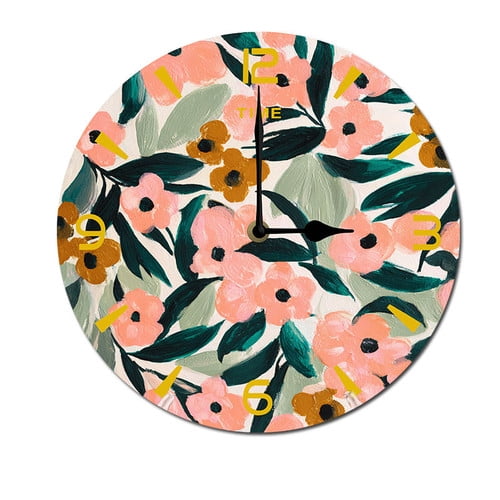 ZXCXRQFa Boho Floral Fall Clock Home Decor Round Wood 10 Inch Wall Clocks Non Ticking Silent Clock Art for Living Room Kitchen Bedroom Decorative