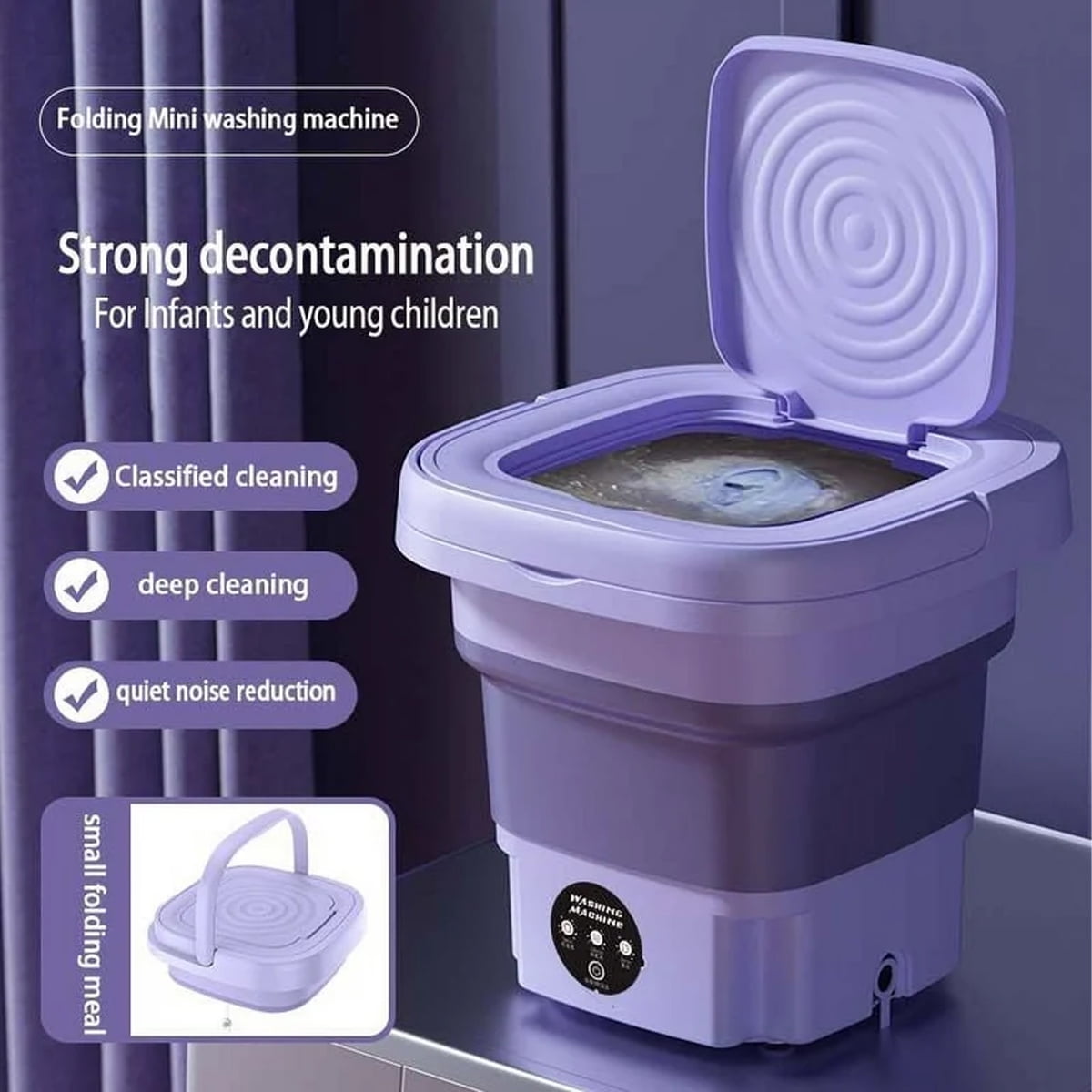 Foldable Portable Washing Machine with Centrifuge 8L 220V Mini Automatic Laundry for Socks Underwear Purple