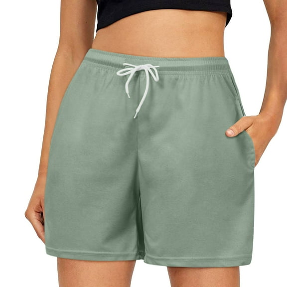 Women's Summer Shorts Drawstring Color Waist Comfy Solid Elastic Pants Casual Pants Loose High Waisted Short with Pockets XS-3XL