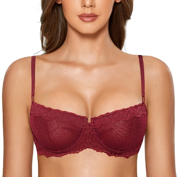 Sostén DOBREVA 36D con Encaje, Varilla y Estilo Balconette Talla Grande Rojo