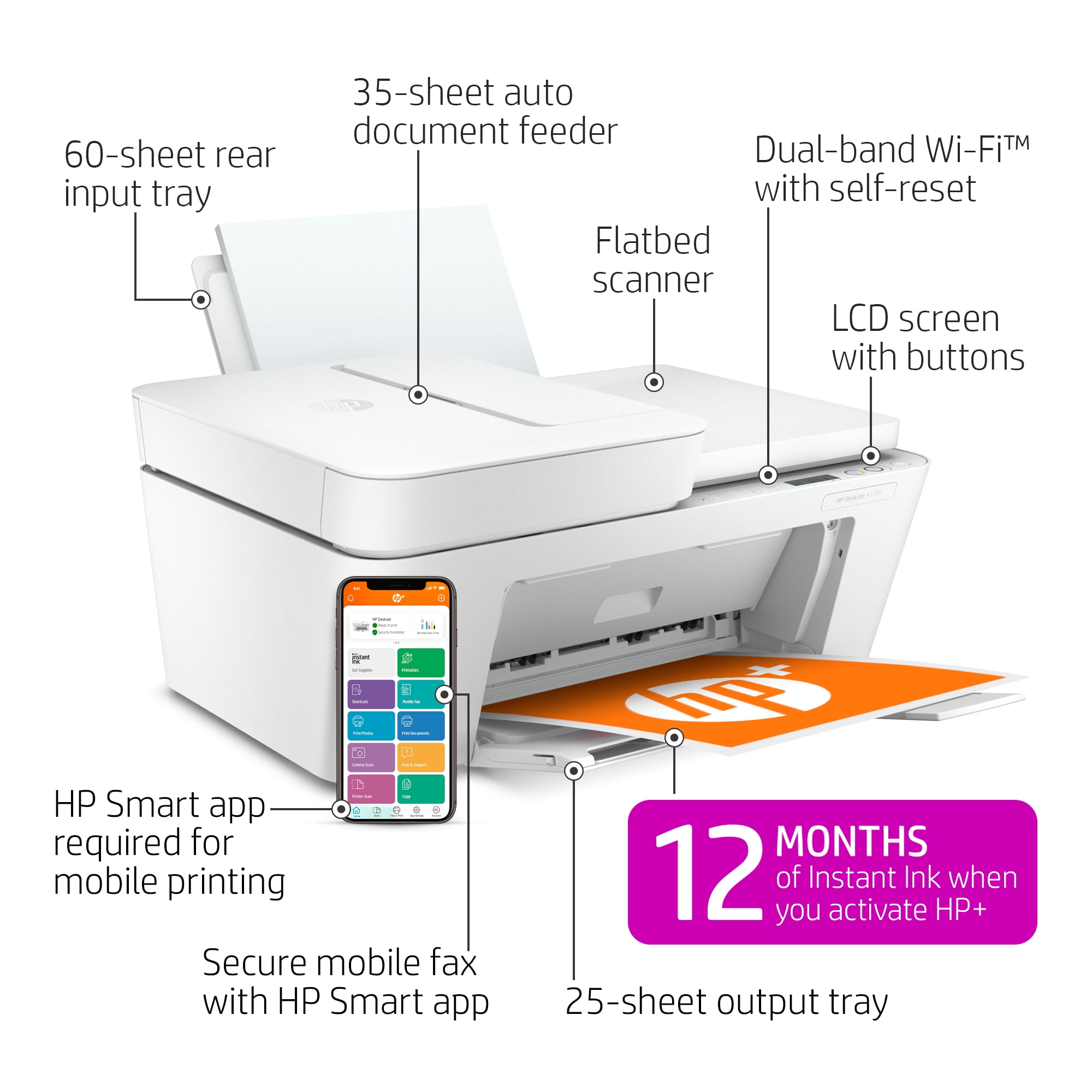 Buy HP DeskJet 4175e AllinOne Wireless Color Inkjet Printer with 12