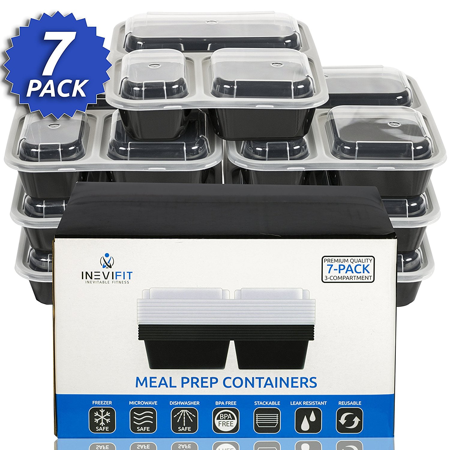 Meal Prep 3 Compartment BPA FREE, Premium Food Storage Containers