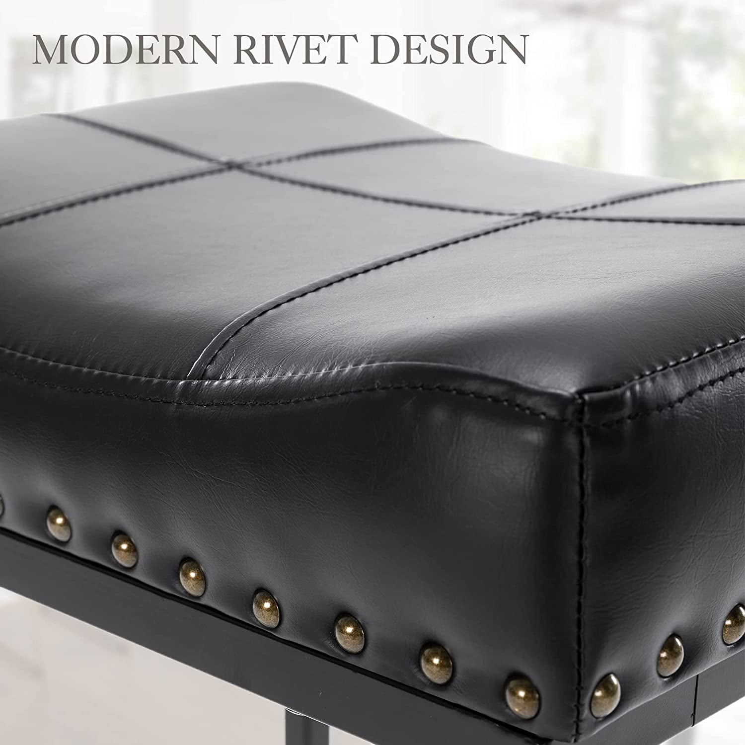 Dycanpo 24" Saddle Counter Height Bar Stools Set of 4, Modern Faux Leather, for Kitchen,Black