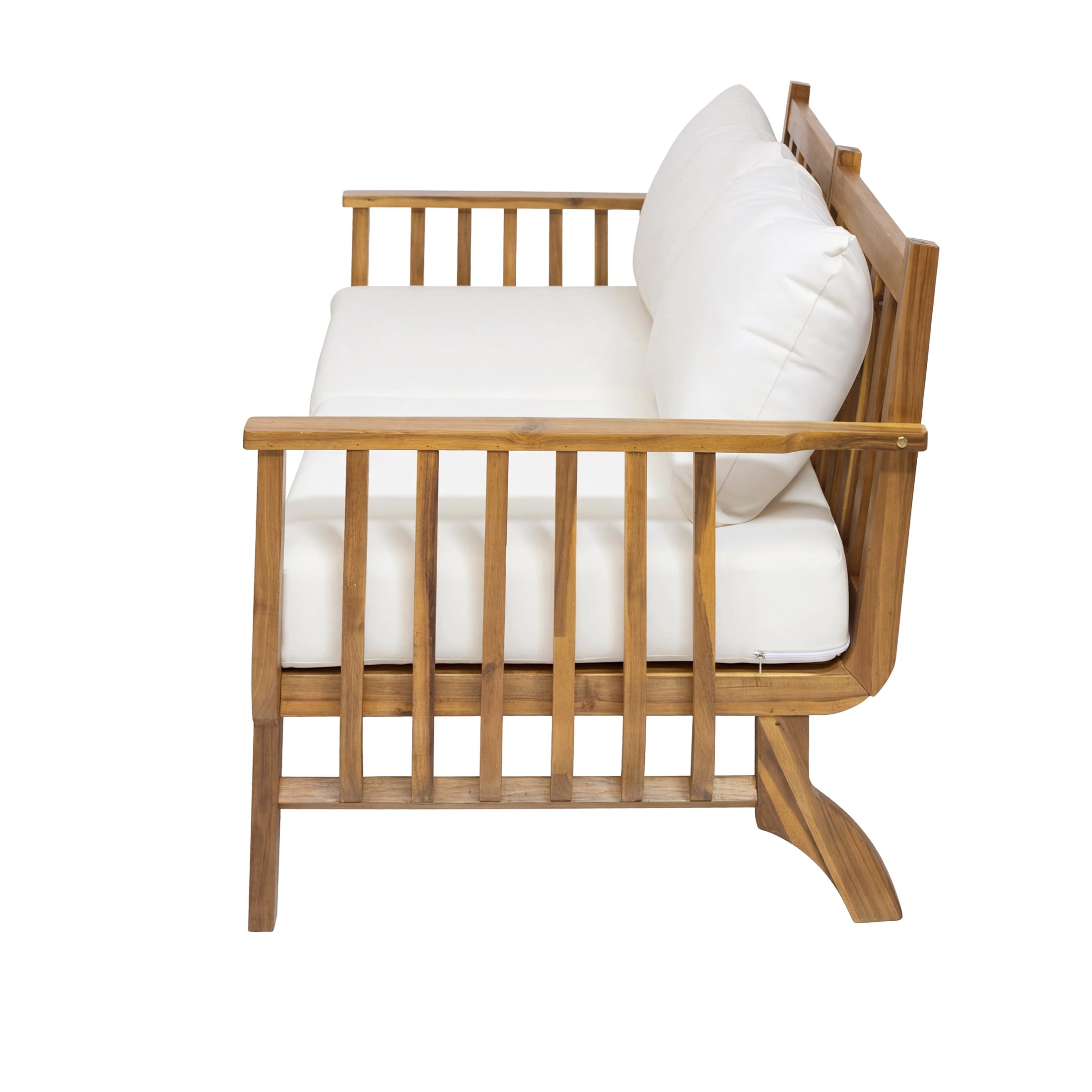 Christopher Knight Home Mid-Century Outdoor Loveseat, Acacia Wood Frame with Cushion, Natural+Beige