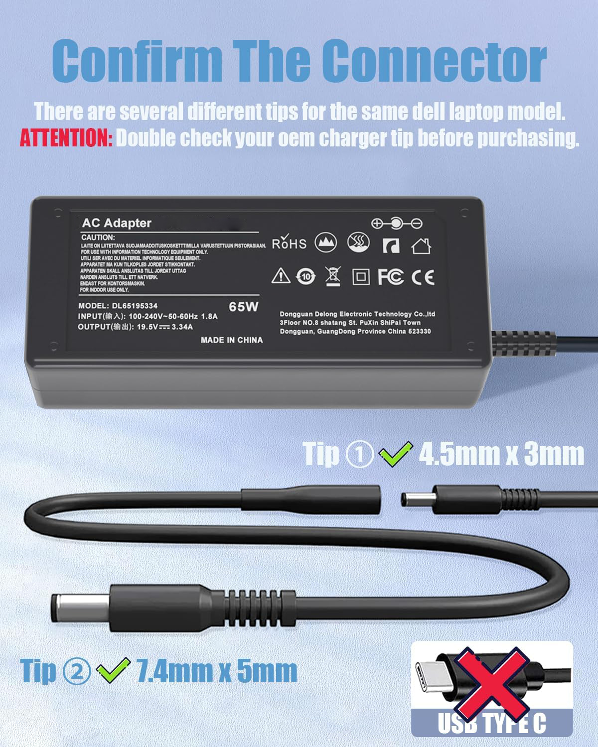 Power Up Your Dell: OEM 65W Laptop Charger (19.5V, 4.5mm Tip) Open Box Deal