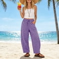 thumbnail image 6 of hoksml Women's Gingham Wide Leg Pants Drawstring Elastic Waist Plaid Lounge Trousers with Pockets for Lounge Daily Casual Wear, 6 of 7
