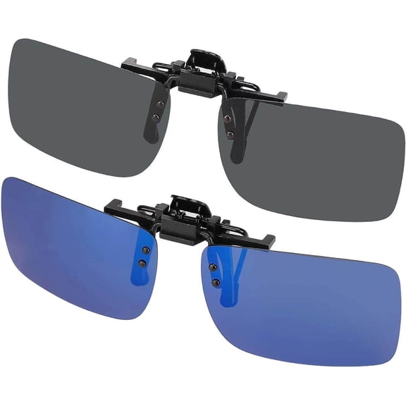 2 Pack Polarized Clip-On Sunglasses for Prescription Glasses, Flip Up Rimless UV400 Sunglasses for Men and Women