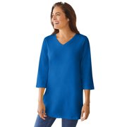 Woman Within Women's Plus Size Perfect Three-Quarter Sleeve V-Neck Tunic Color: Bright Cobalt Size: MEDIUM