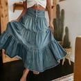 thumbnail image 5 of WTOBBY Women's Retro Button Front Denim Skirt Long Length Maxi High Waist Stretch Flared Vintage Wash Dark Blue Jeans Skirt for Women,Blue XL, 5 of 5