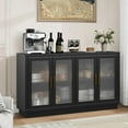 thumbnail image 3 of Modern Black Buffet Cabinet with Storage, Large 55.1" Wood Sideboard Featuring 4 Fluted Glass Doors, Ideal for Living Room, Entryway, Kitchen, Dining Room, and Hallway with Contemporary Design, 3 of 7