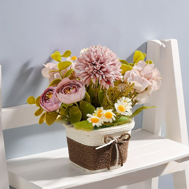 Arreglo Floral Artificial, Centro De Mesa Rústico En Maceta, Decoración Campestre, Cesta Tejida a Mano, Plantas Permanentes Para Mesa, Escritorio Del Hogar Y La Oficina