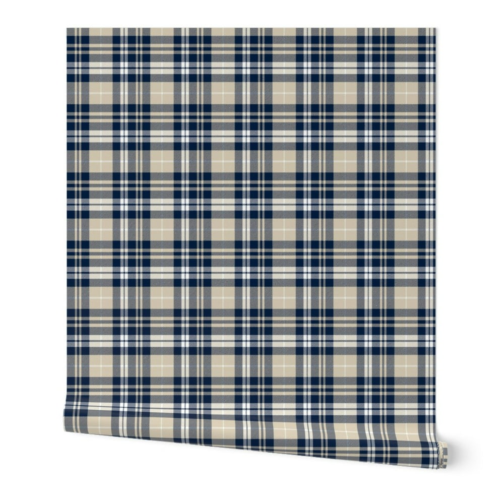 Wallpaper Roll Rustic Tartan Woodland Navy Tan Beige Lodge