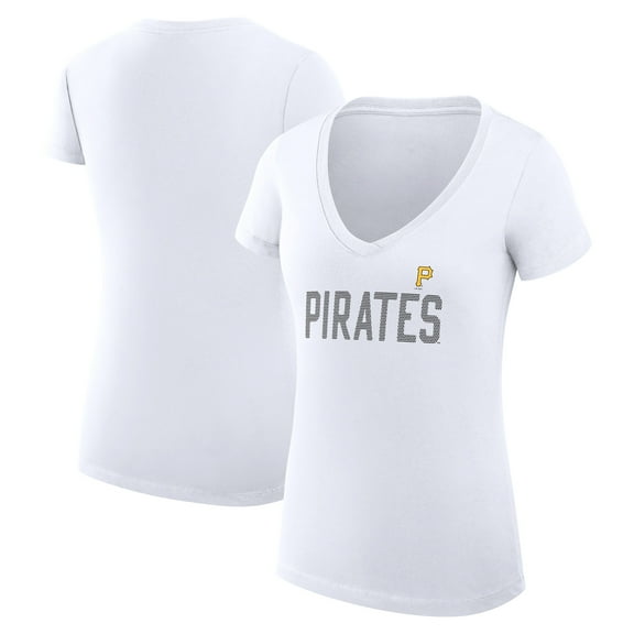 Women's G-III 4Her by Carl Banks White Pittsburgh Pirates Super-Slim Fit Lightweight Dot Print V-Neck T-Shirt