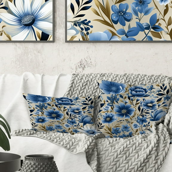 Designart "Nordic Blue Floral Minimalism" Floral Printed Throw Pillow