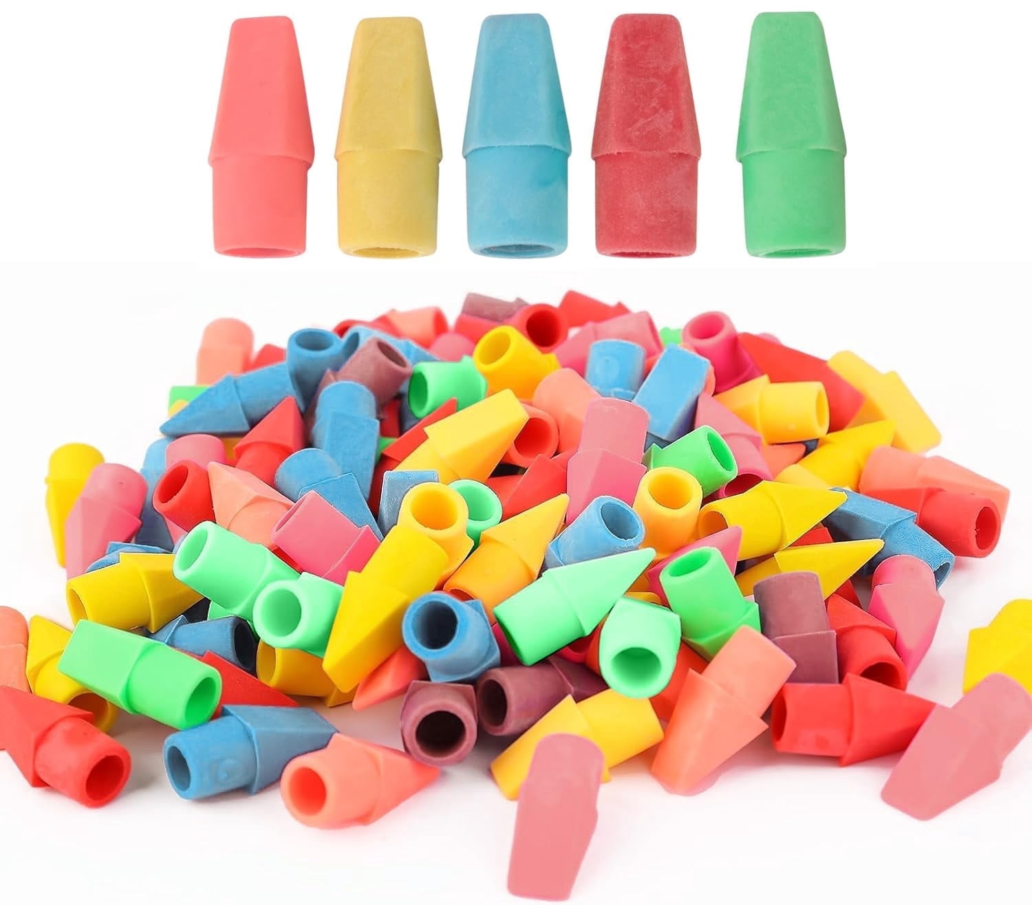 1,000 Pieces of Bulk Wholesale Eraser Pencil Toppers in 100 Packs of 10 Toppers Each for 1,000 Eraser Toppers Total in Multicolor Pack