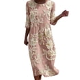 thumbnail image 2 of VBVC Women's and Women's Plus 3/4 Sleeve Midi Dress, Summer Casual Crew Neck Dress For Women, Ladies' Loose Fit Floral Dress with Pockets,Pink,S-5XL, 2 of 8