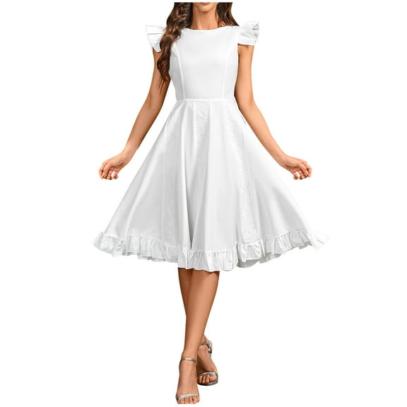 Cavosen Formal Dresses for Women Ruffle Cap Sleeve Ball Gown Crew Neck Knee Length Bodycon Elegant Cocktail Dress