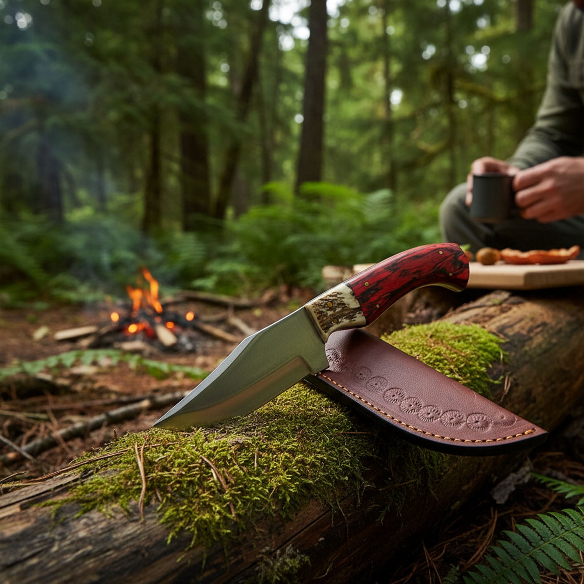 SZCO 9 Inch Fixed Blade Skinner Knife Stainless Steel Blade Wood Handle Brass Pins with Leather Sheath Outdoor Hunting Camping Utility Knife