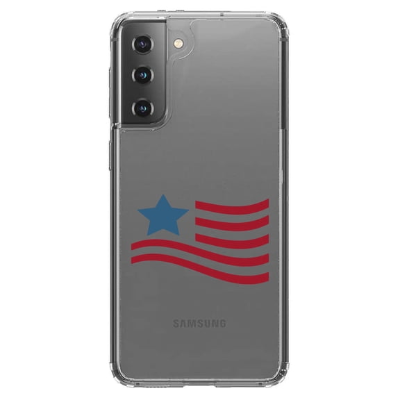 DistinctInk Clear Shockproof Hybrid Case for Galaxy S21  PLUS 5G (6.7" Screen) - TPU Bumper Acrylic Back Tempered Glass Screen Protector - USA Waving Flag Red White & Blue