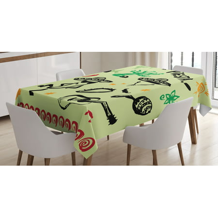 Mexican Decorations Tablecloth Popular Hispanic Objects With Fiesta Taco Guitar Cactus Plant Nachos Print Rectangular Table Cover For Dining Room
