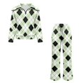 thumbnail image 6 of Light Green Argyle 2 Piece Loungewear Sets for Women Quarter Zip Pullover Wide Leg Pants with Pockets, Casual Fall Winter Travel Airport Soft Matching Sweatsuits, 2XL, 6 of 9